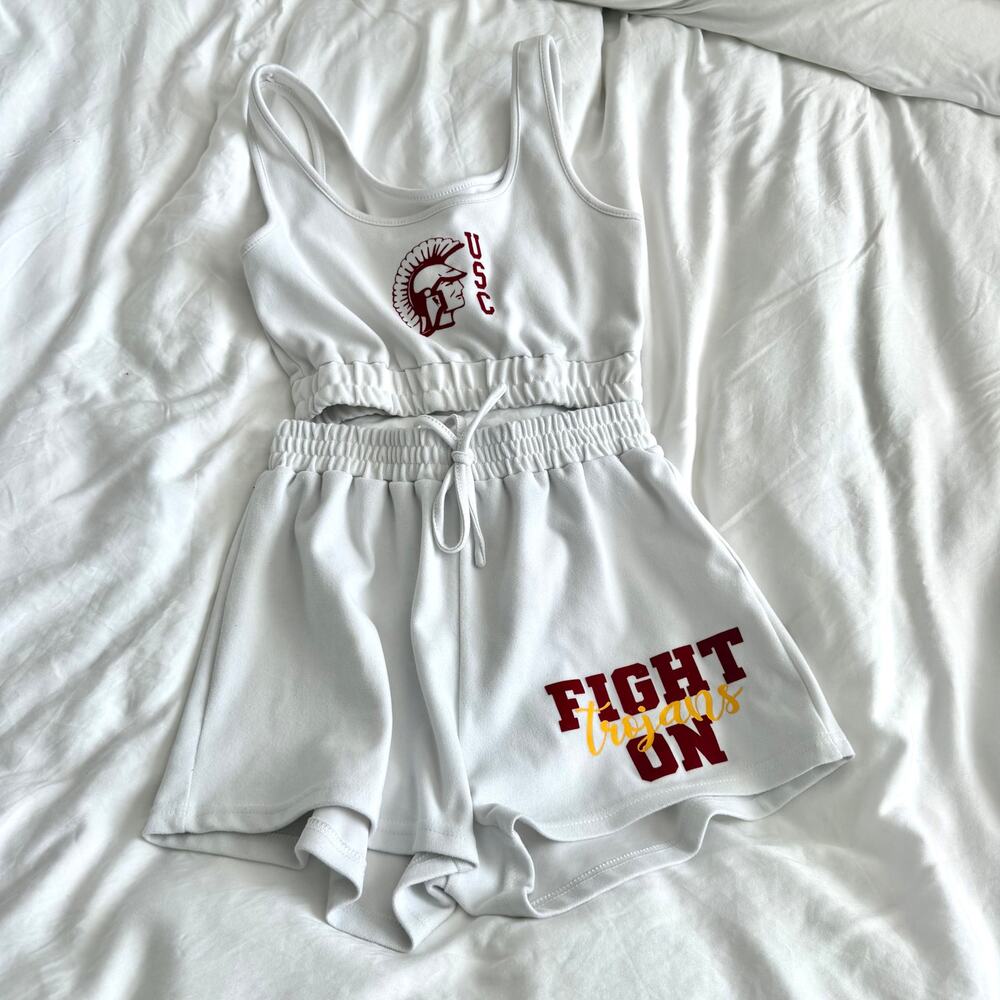 USC Trojan White Tank Shorts Set Size S Tailgate Game Day